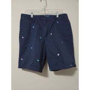 Charleston Threads Mens Navy Blue Crab‎ Embroidered Chino Shorts Size 32 Cotton